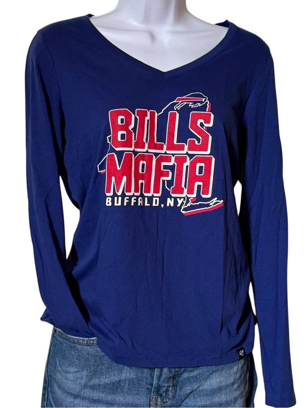'47 Brand Buffalo Bills Mafia Long Sleeve V-Neck Shirt Small Royal Blue